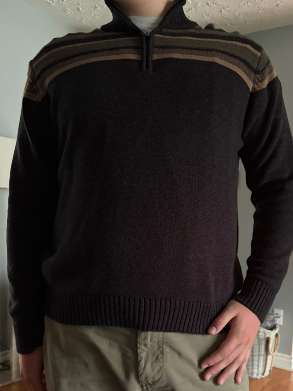 Men's Black Sweater with Olive Stripe Detail by Dockers